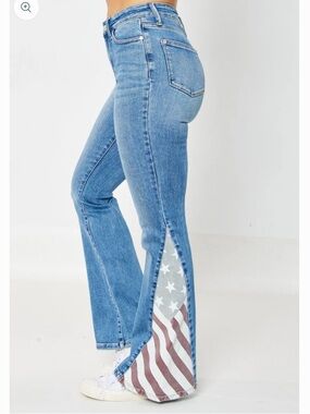 Judy Blue HW Americana Flare Jeans NWT $85 Size 7/25 High Rise USA Flag Denim